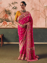 Stunning Pink Weaving Work Silk Wedding Wear Saree With Blouse