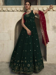 Lovley Bottle-Green Sequined Embroidery Georgette Festive Wear Gown