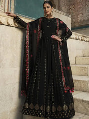 Winsome Black Sequined Embroidery Georgette Wedding Wear Gown