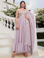 Irresistible Lavender Mirror Work Georgette Festival Wear Salwar Suit