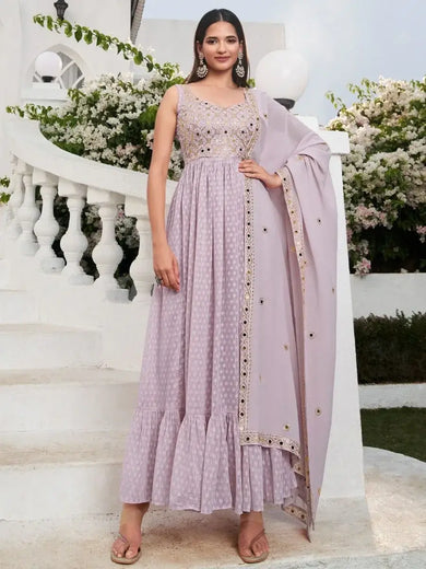 Irresistible Lavender Mirror Work Georgette Festival Wear Salwar Suit