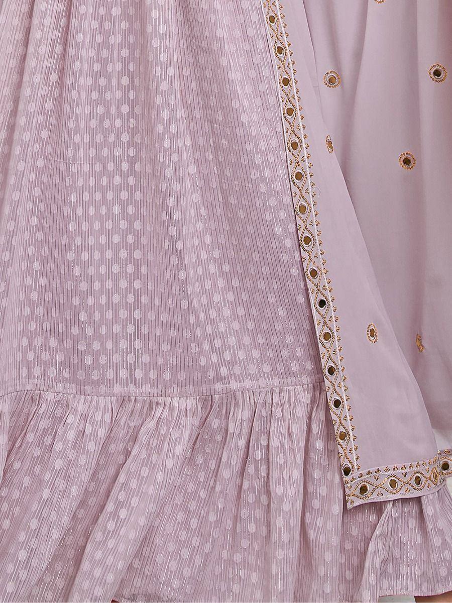 Lavender textured lehenga with golden embroidery and sequin detailing