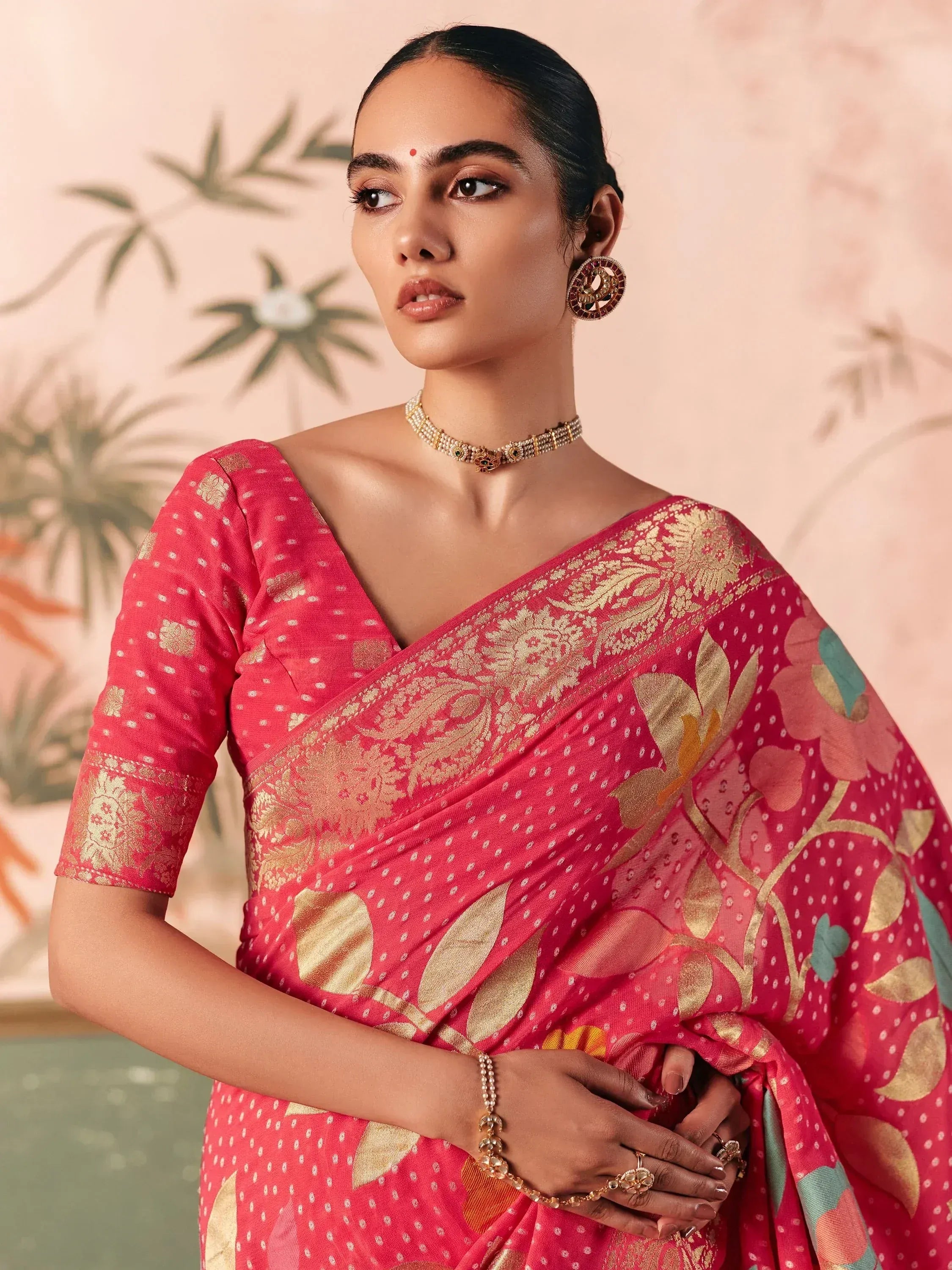Elegant Red Weaving Work Silk Engagement Saree With Blouse