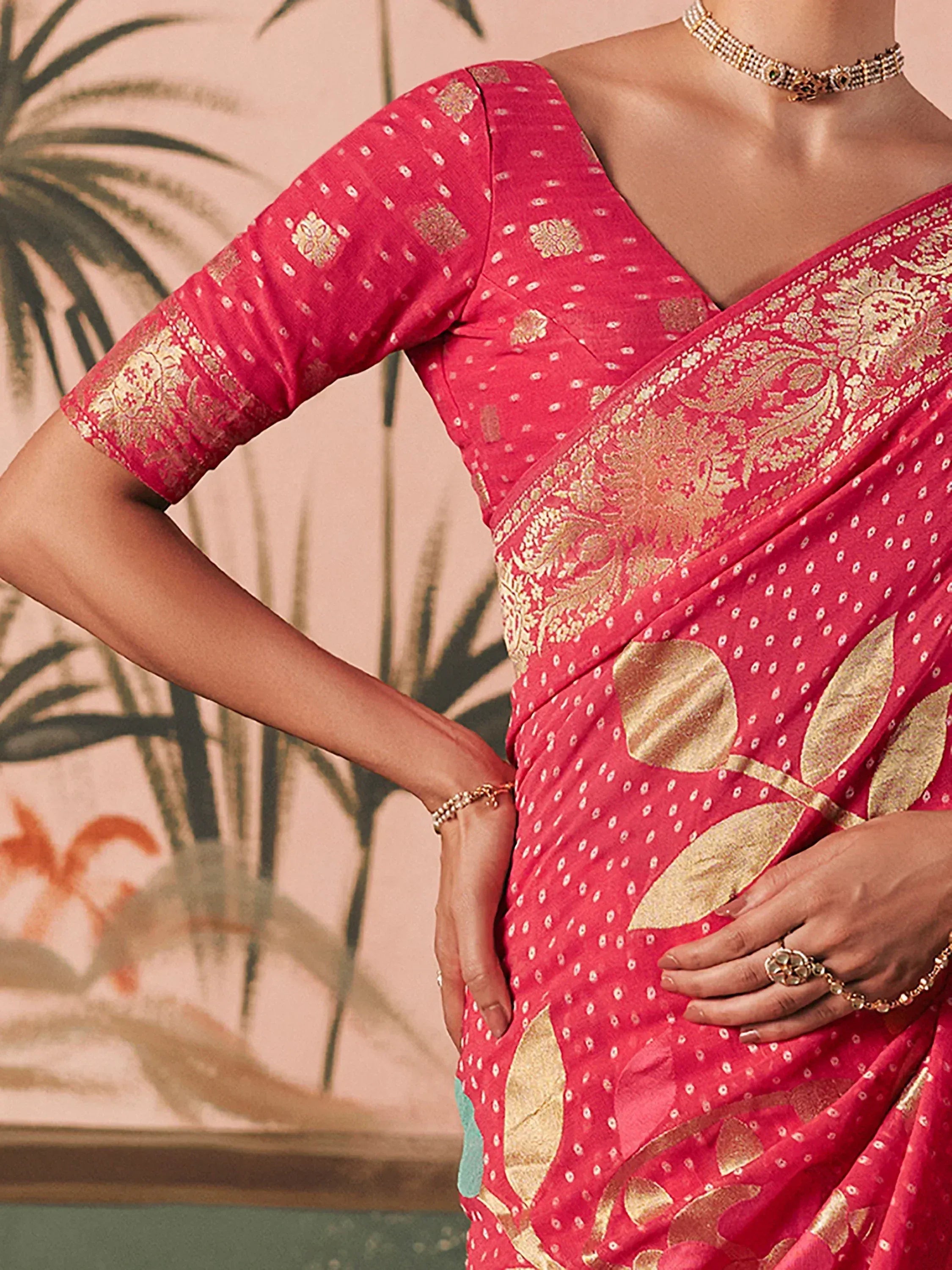 Elegant Red Weaving Work Silk Engagement Saree With Blouse