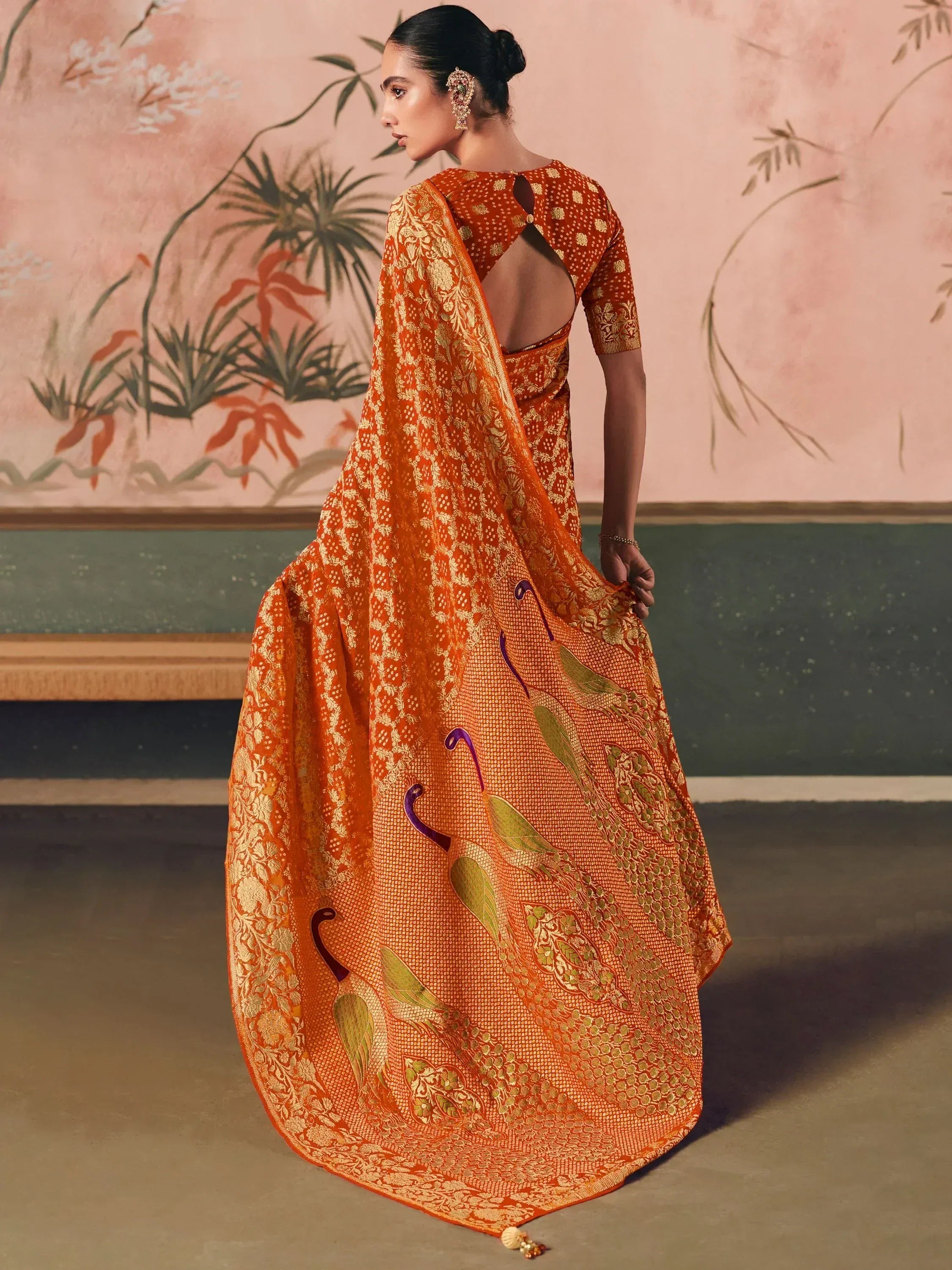 Attractive Orange Weaving Work Silk Festive Wear Saree With Blouse