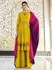 Glorious Yellow Embroidered Georgette Occasion Wear Palazzo Suit