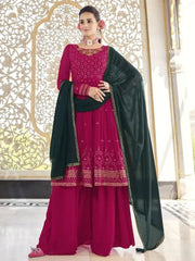 Glamorous Rani Pink Embroidered Georgette Function Wear Palazzo Suit