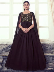 Charming Wine Sequins Georgette Wedding Wear Ready-Made Gown