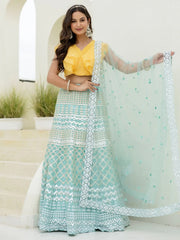 Precious Sky Blue Organza Foil Work Function Wear Lehenga Choli