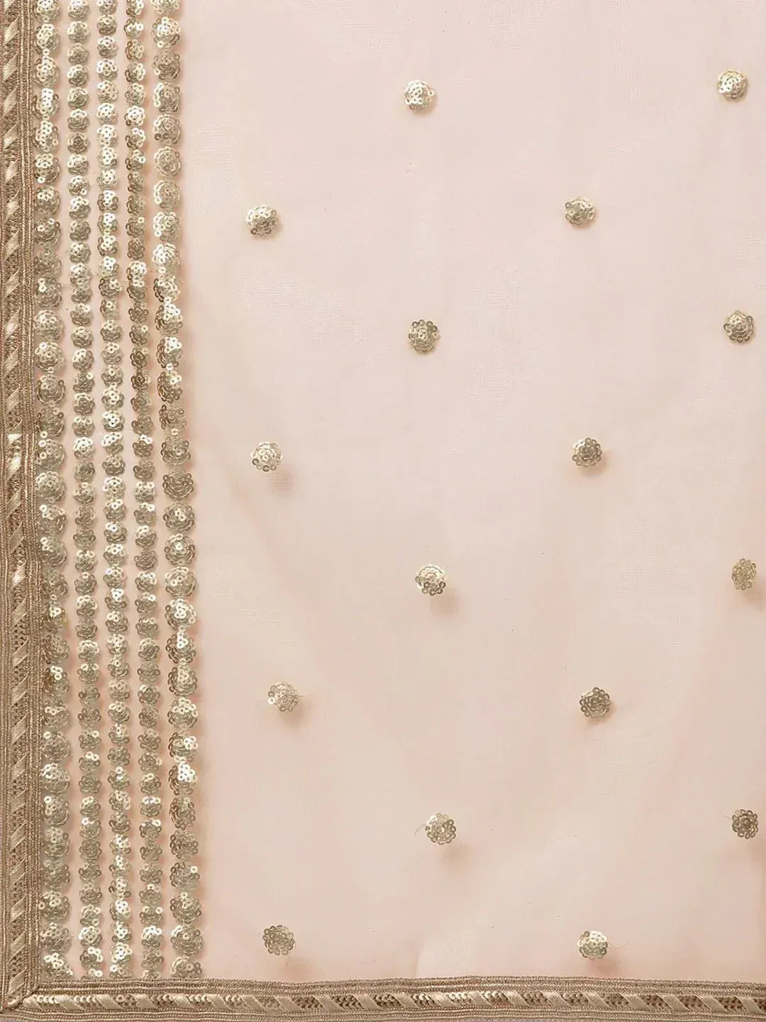Pink ethnic fabric with silver sequin embroidery and floral motifs, ideal for designer lehenga or saree