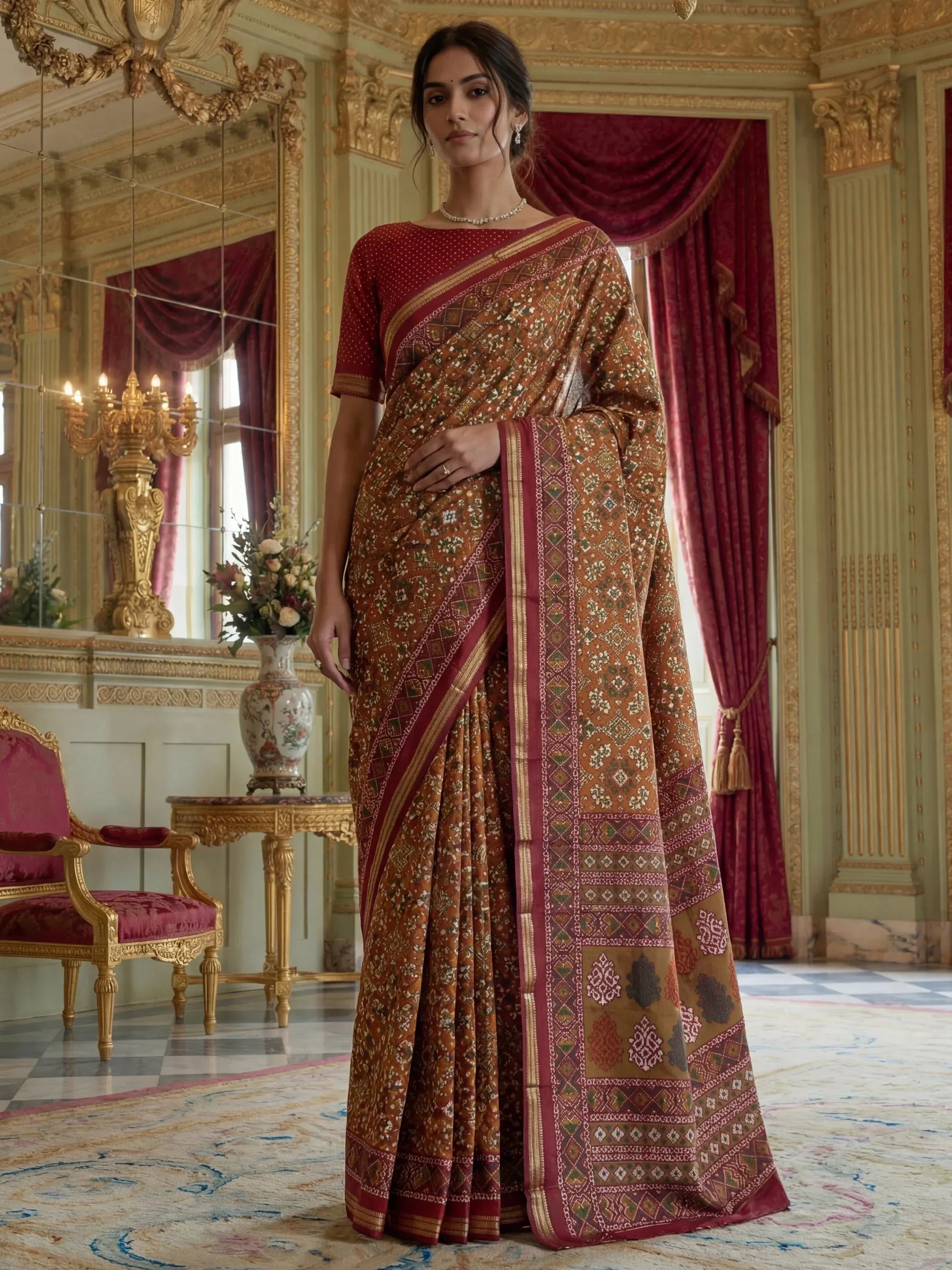 Notable Mustard Yellow Printed Silk Marriage Wear Saree With Blouse