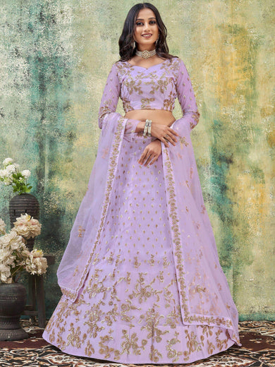 Mesmerizing Light Purple Sequins Embroidered Net Party Wear Lehenga Choli