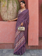 Gorgeous Purple Digital-Printed Crepe Festival-Wear Saree with Blouse