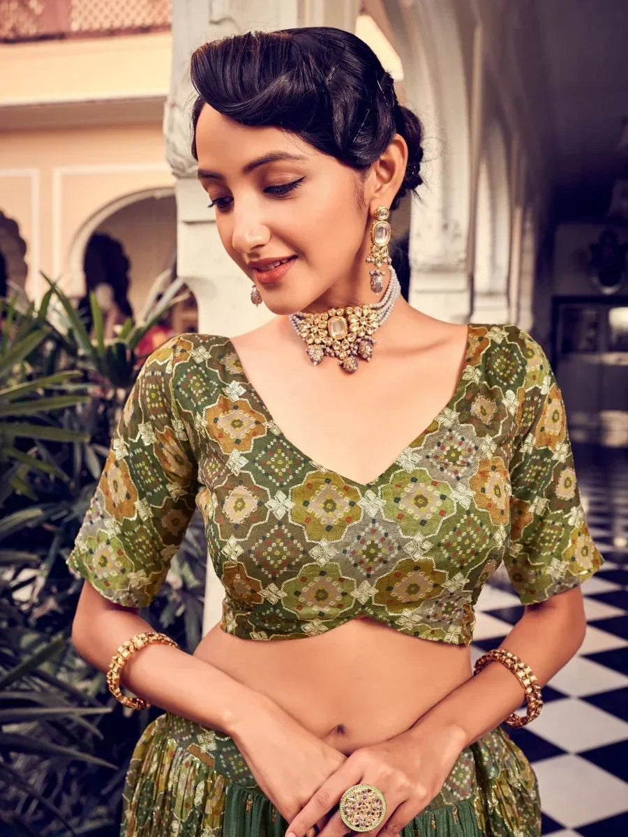 Stunning Green Thread Embroidered Silk Wedding Wear Lehenga Choli