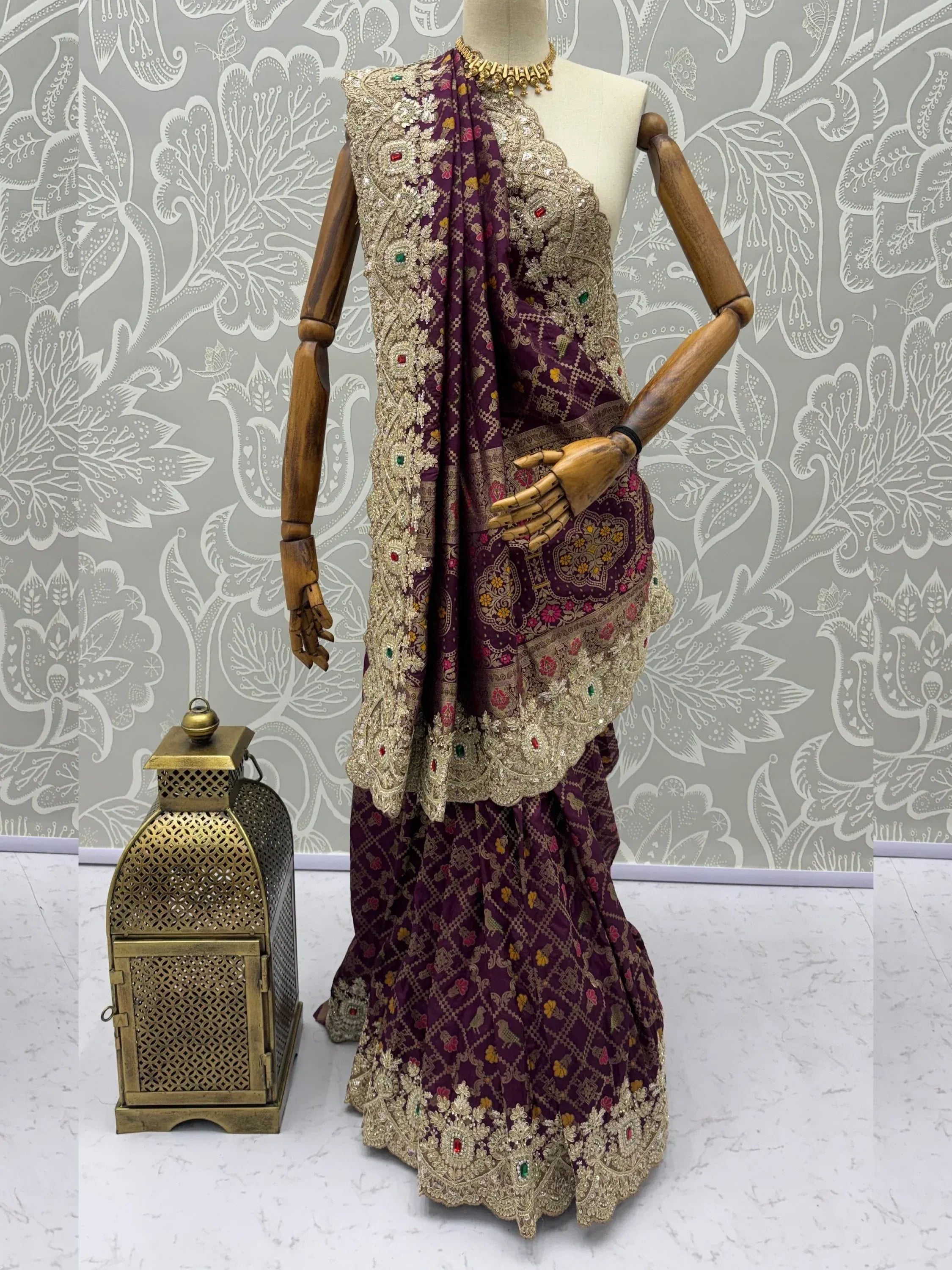 Glorious Purple Heavy Bordered Silk Function Wear Saree With Blouse