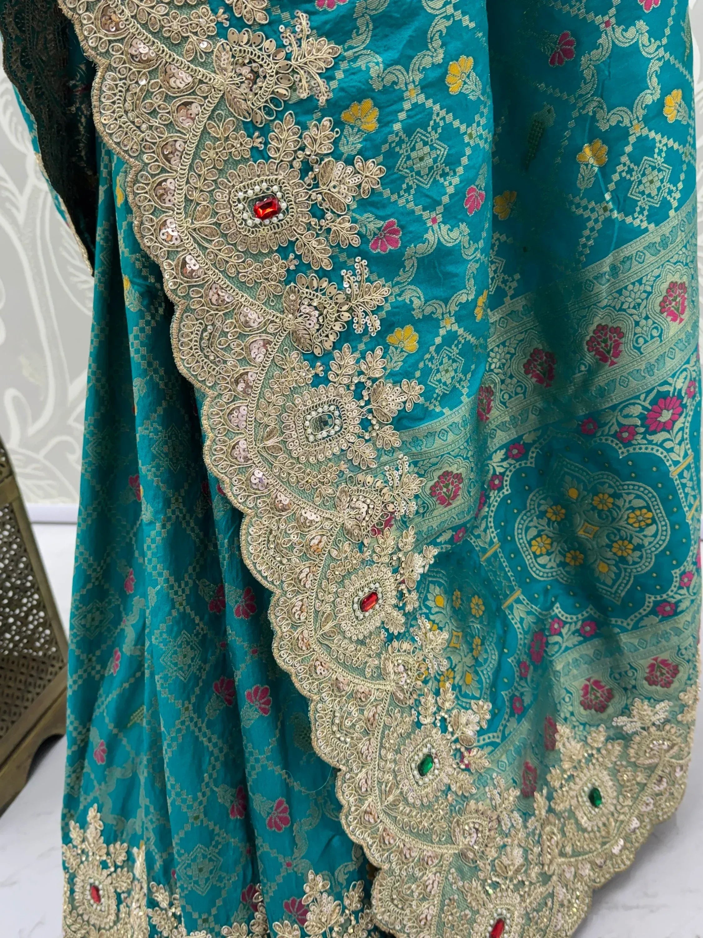 Alluring Teal Green Zari Weaving Silk Event Wear Saree With Blouse
