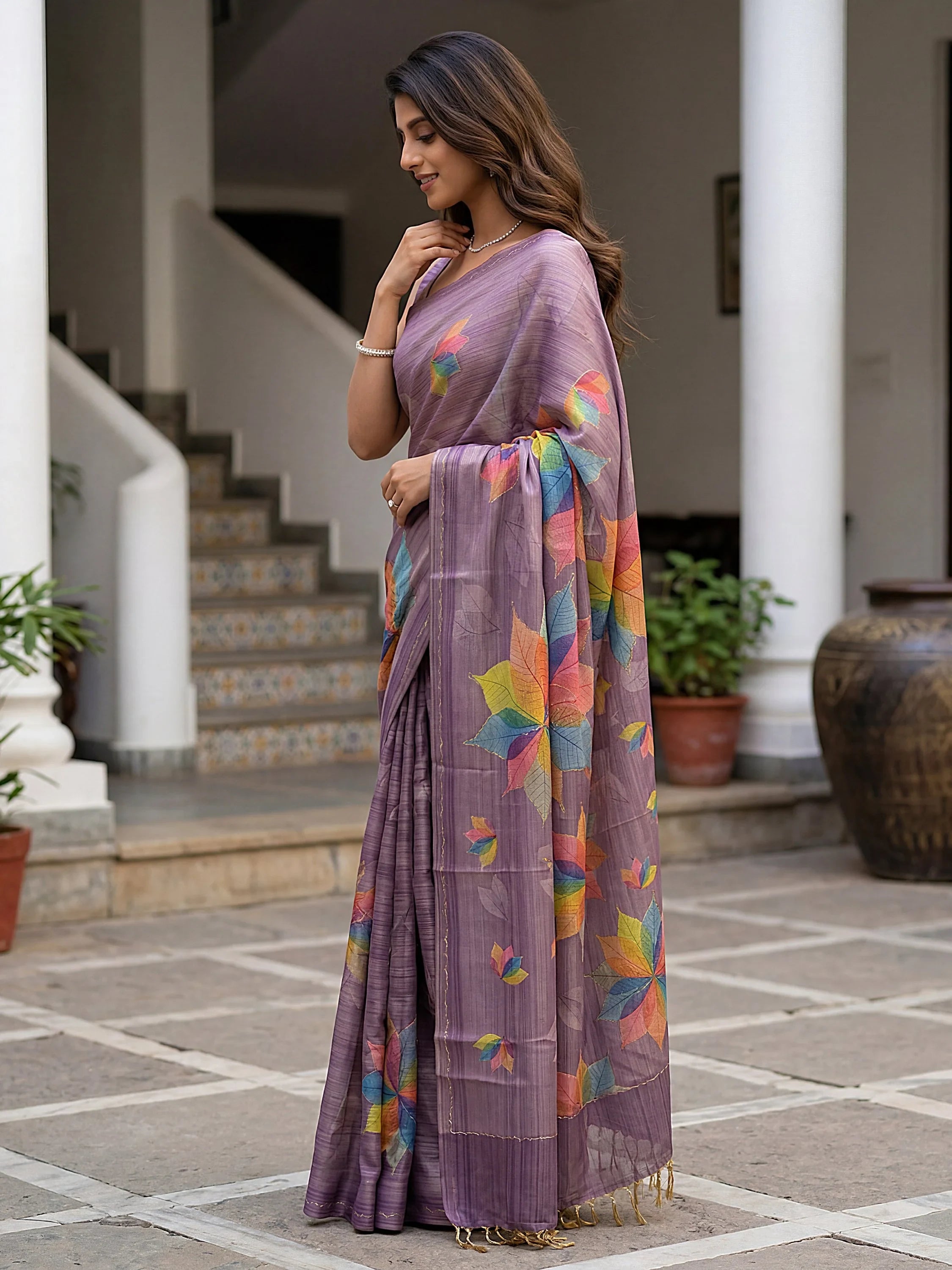 Amazing Lavender Dori Work Silk Festive Wear Saree With Blouse
