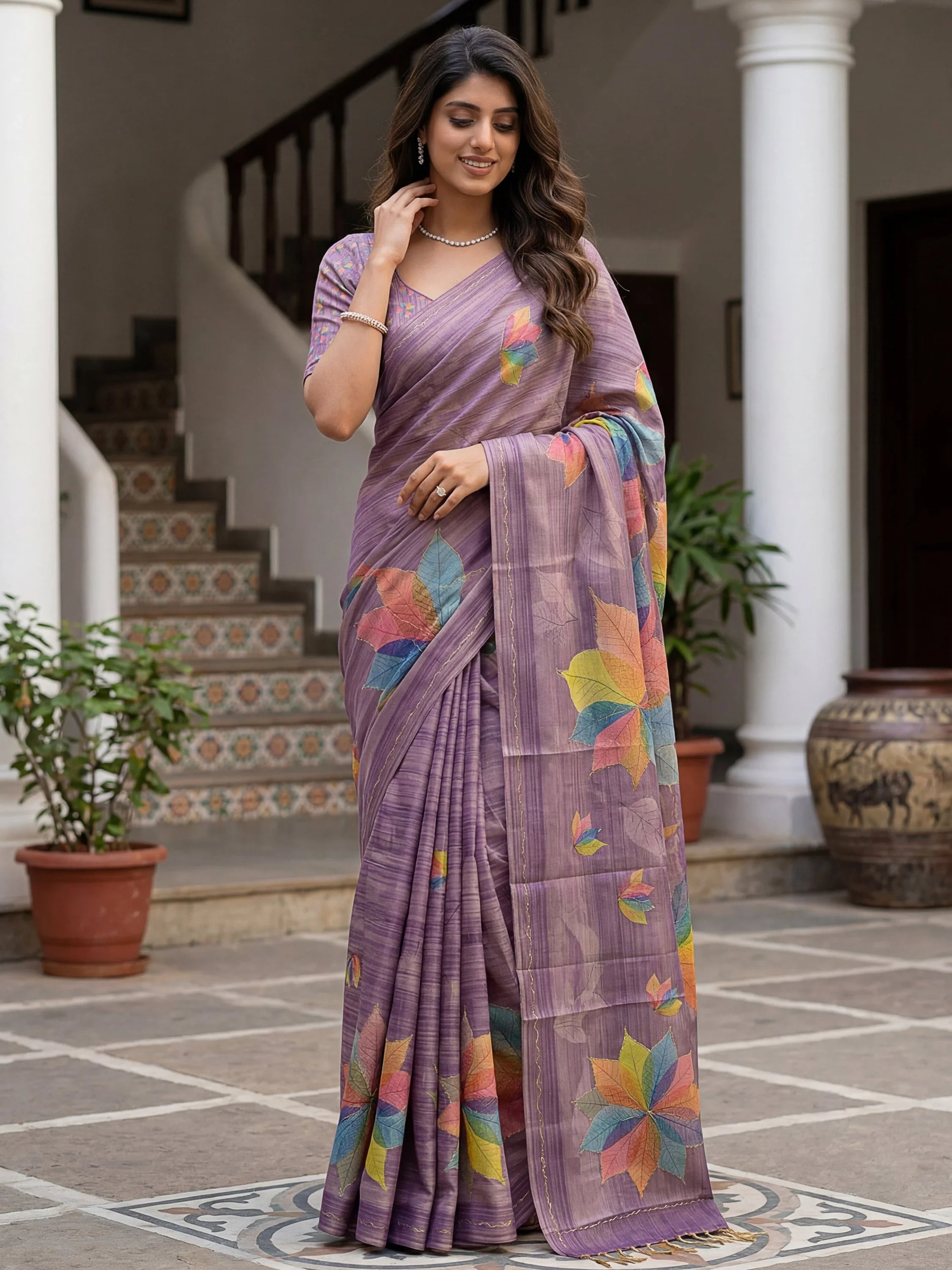 Amazing Lavender Dori Work Silk Festive Wear Saree With Blouse