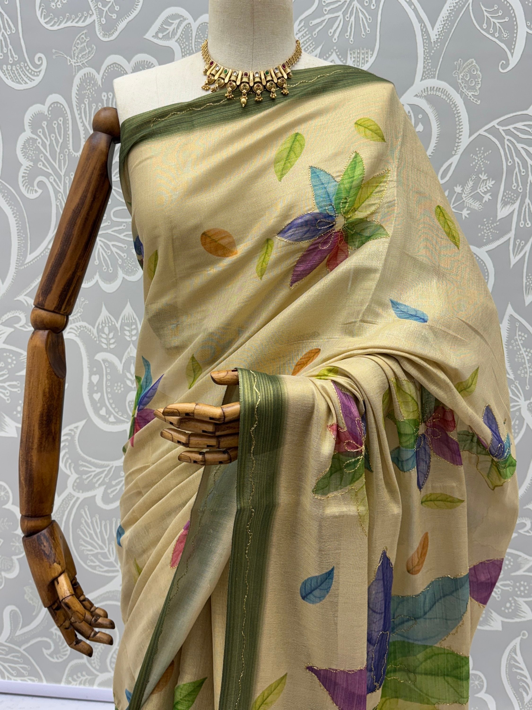 Superb Beige Embroidered Silk Function Wear Saree With Blouse