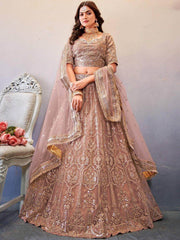 Elegant Dusty Pink Sequines Embroidery Net Party Lehenga Choli