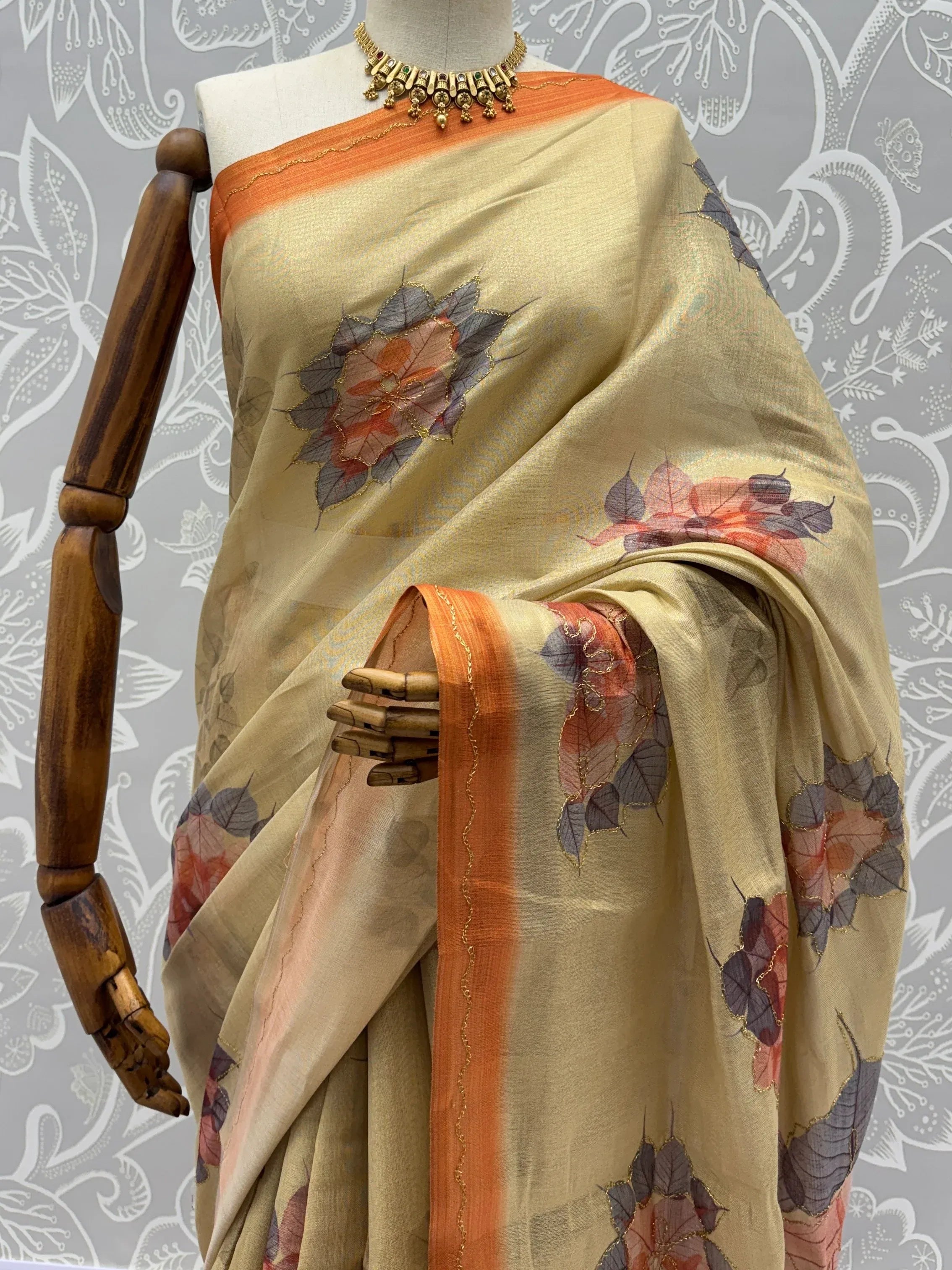 Fabulous Beige Dori Work Silk Function Wear Saree With Blouse