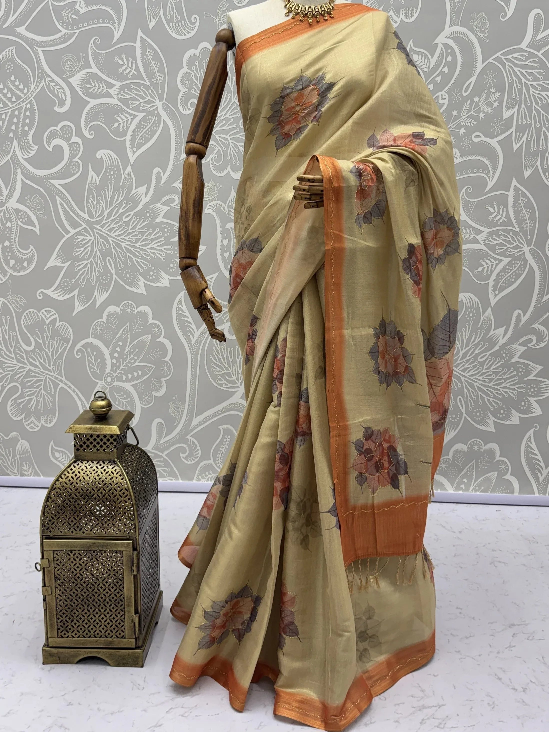 Fabulous Beige Dori Work Silk Function Wear Saree With Blouse