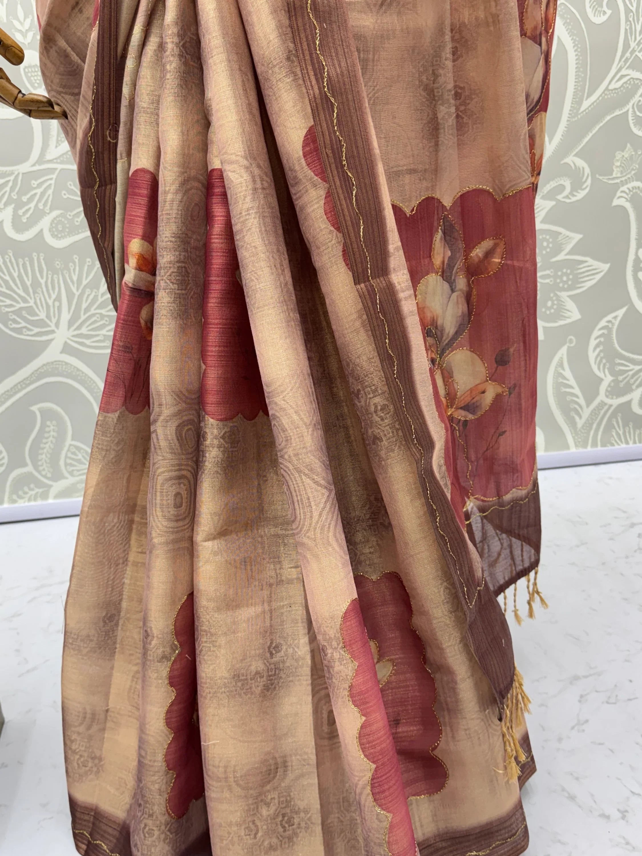Incredible Light Brown Dori Work Silk Festive Wear Saree With Blouse