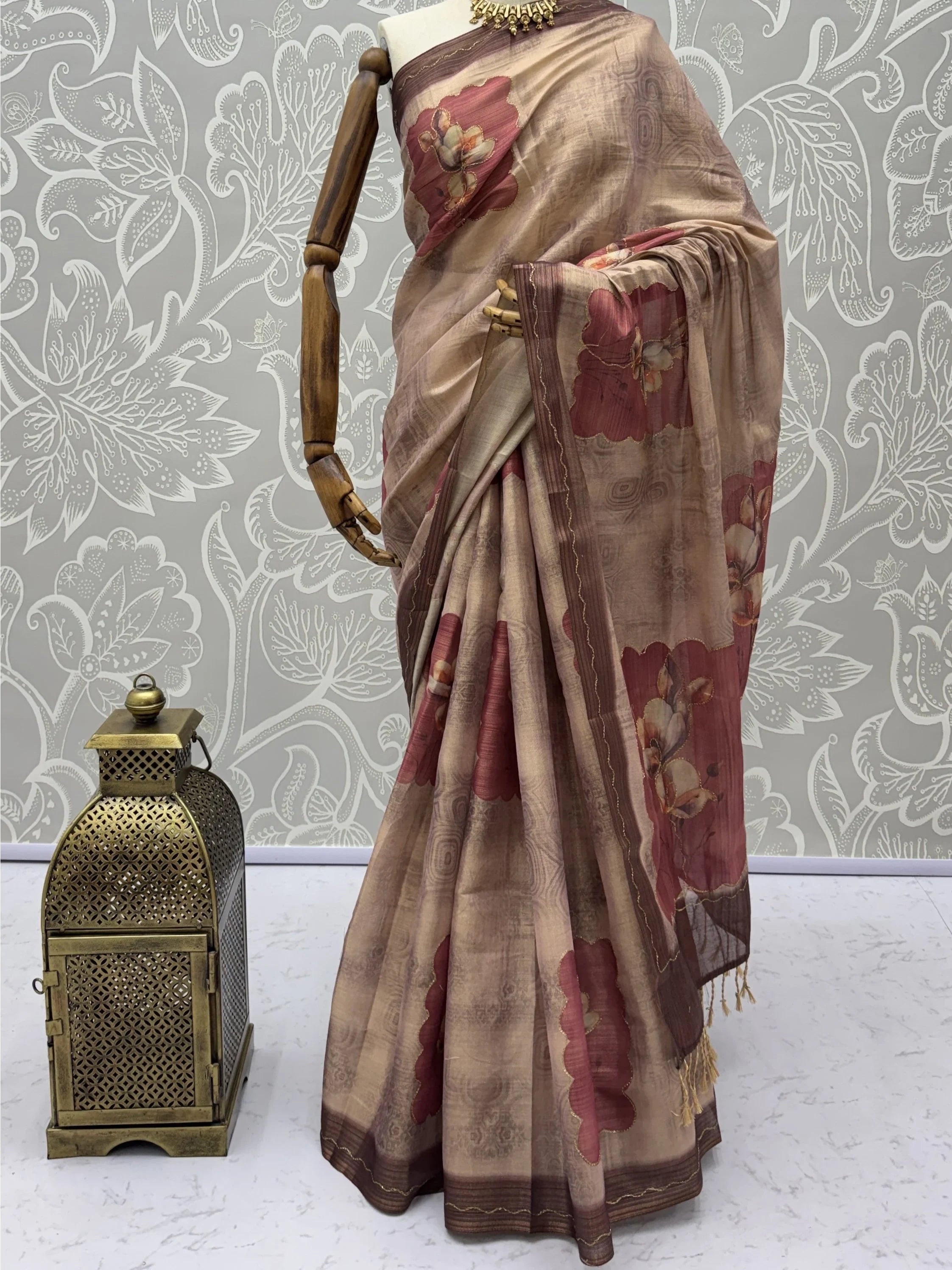 Incredible Light Brown Dori Work Silk Festive Wear Saree With Blouse