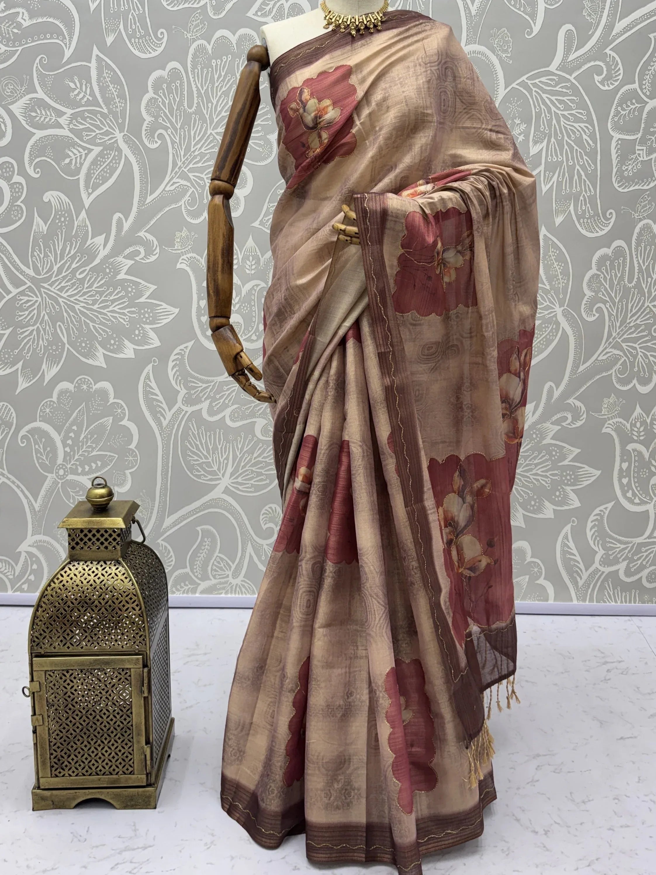 Incredible Light Brown Dori Work Silk Festive Wear Saree With Blouse
