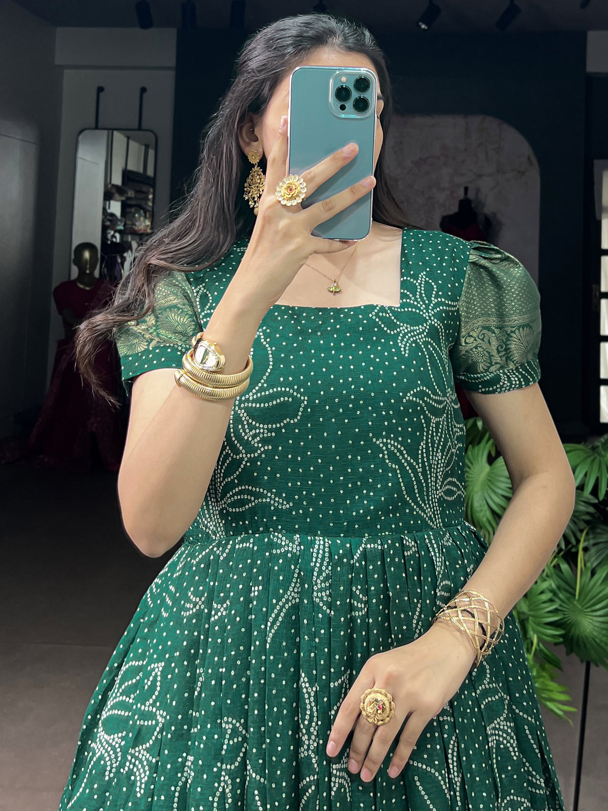 Mesmerizing Green Zari Weaving Cotton Function Wear Gown