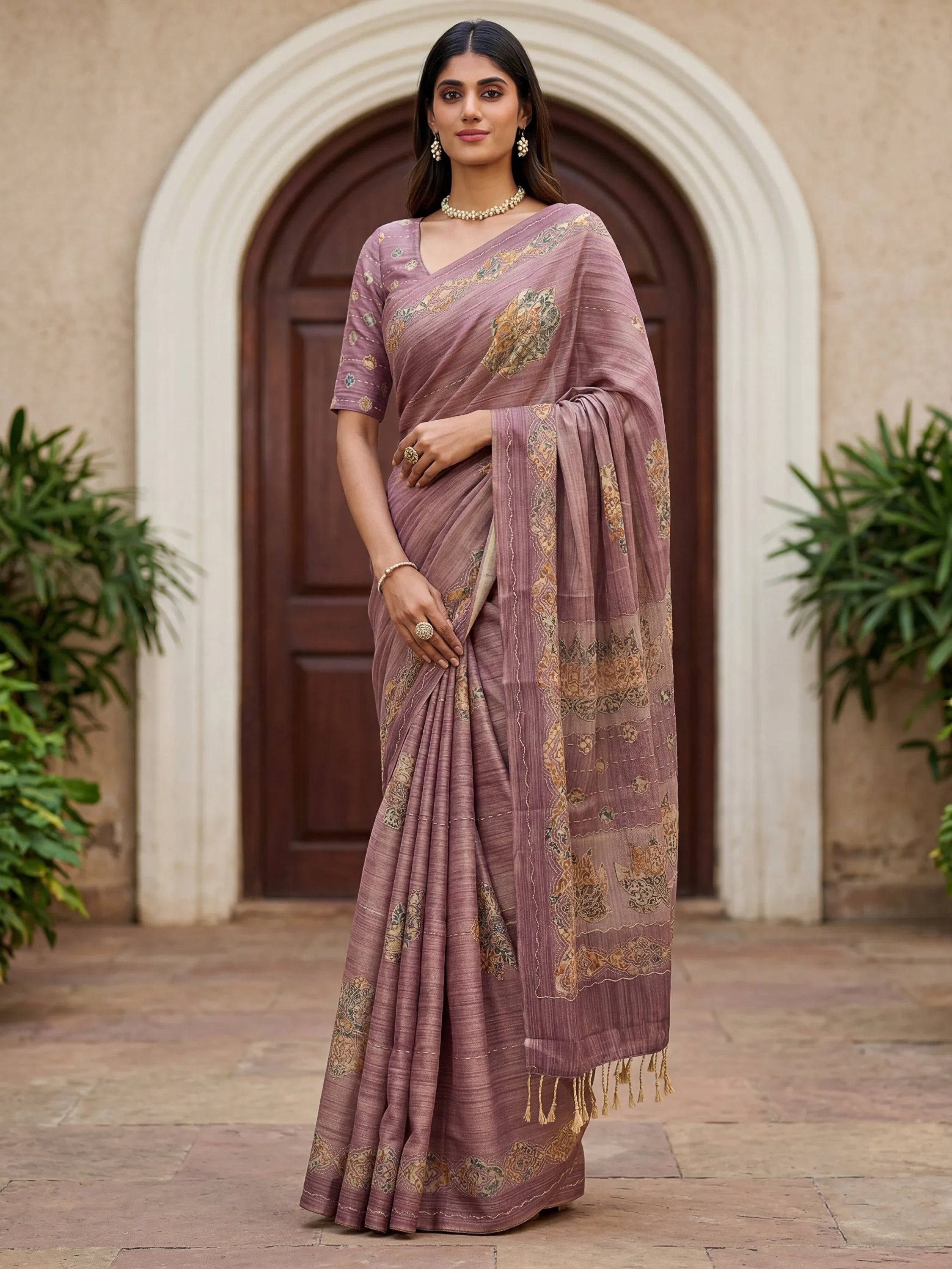 Gorgeous Mauve Dori Work Silk Festive Wear Saree With Blouse