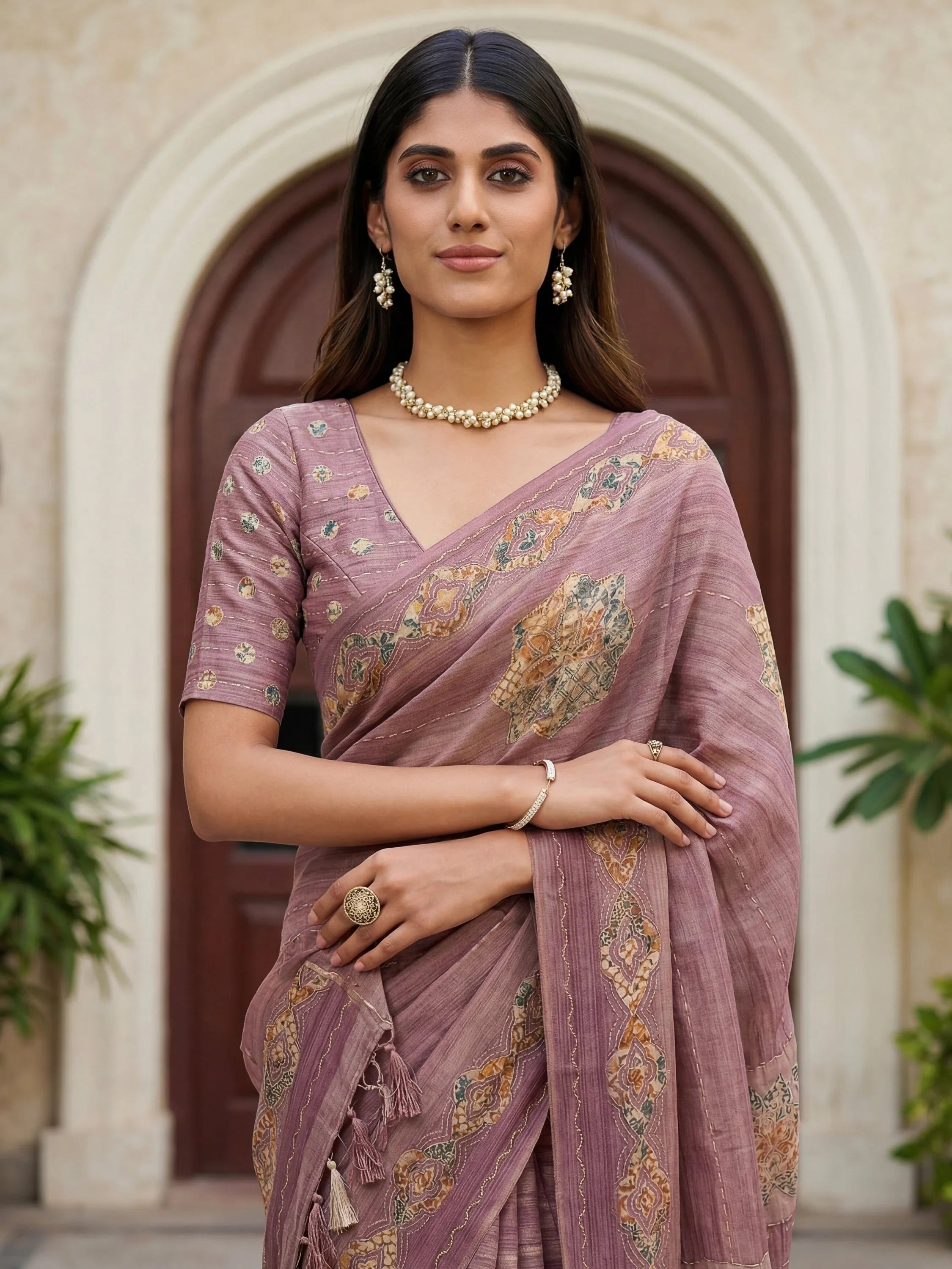 Gorgeous Mauve Dori Work Silk Festive Wear Saree With Blouse