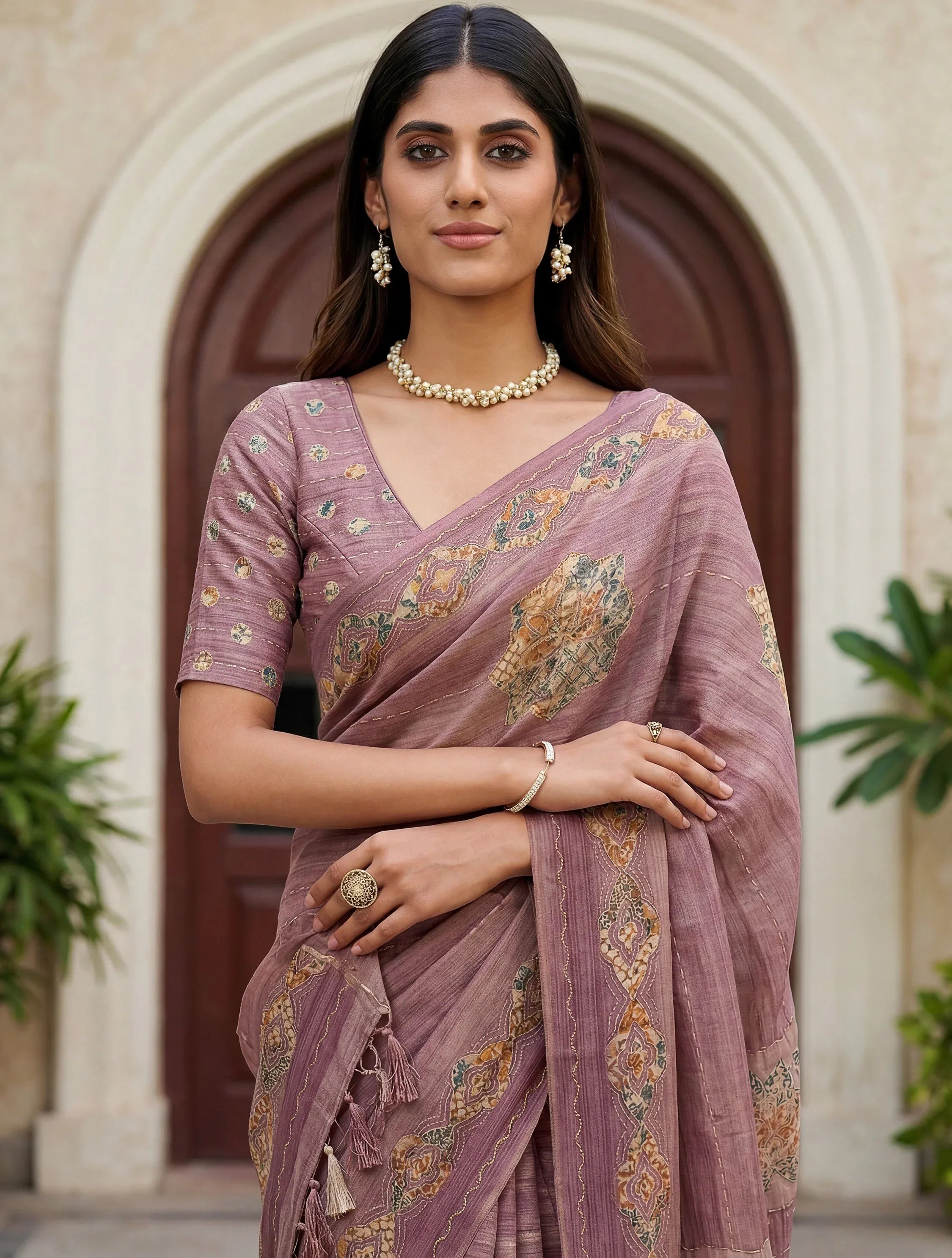 Gorgeous Mauve Dori Work Silk Festive Wear Saree With Blouse