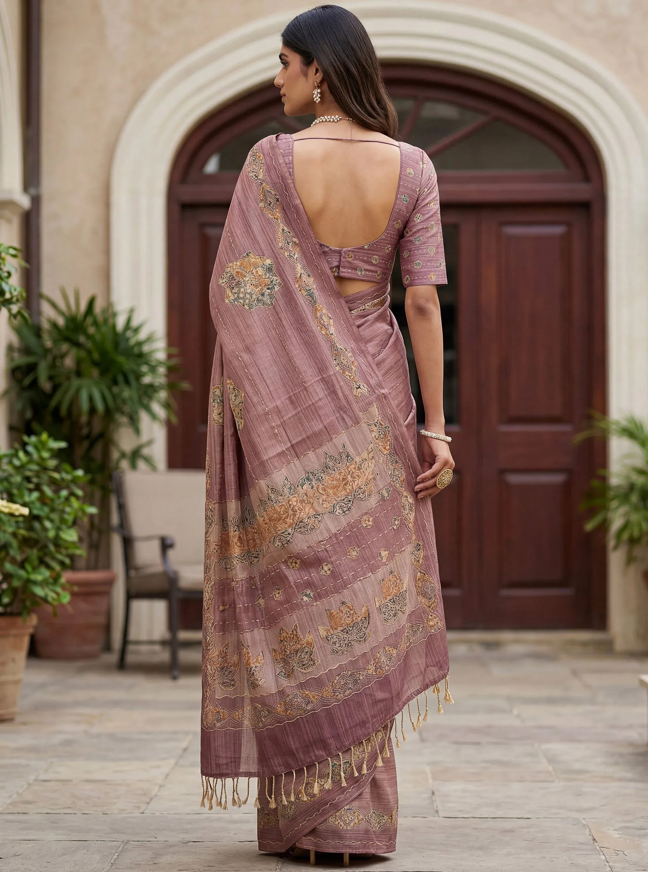Gorgeous Mauve Dori Work Silk Festive Wear Saree With Blouse