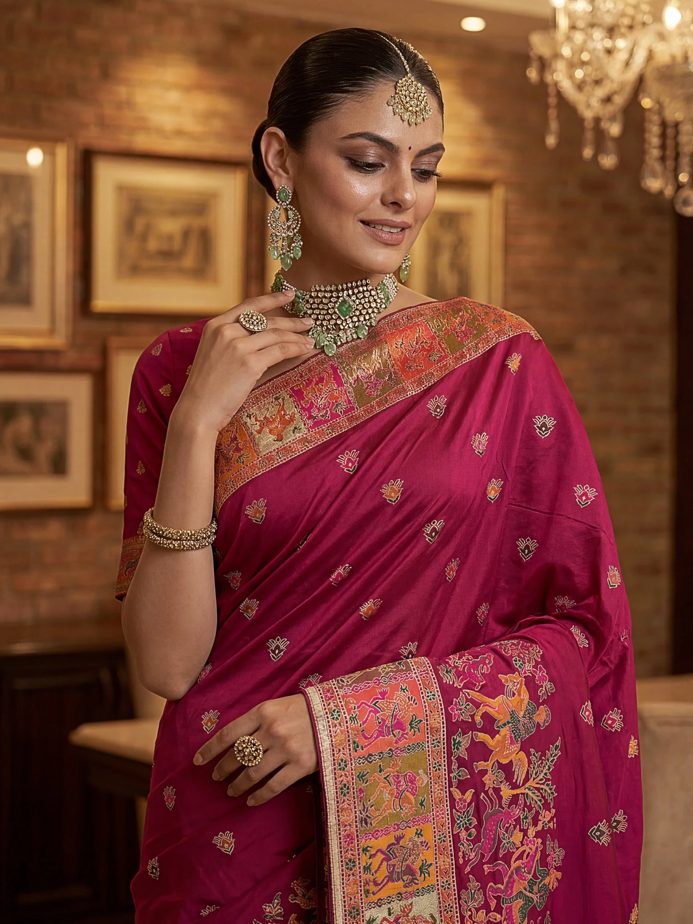 Dreamy Rani Pink Zari Work Pashmina Silk Engagement Wear Saree With Blouse