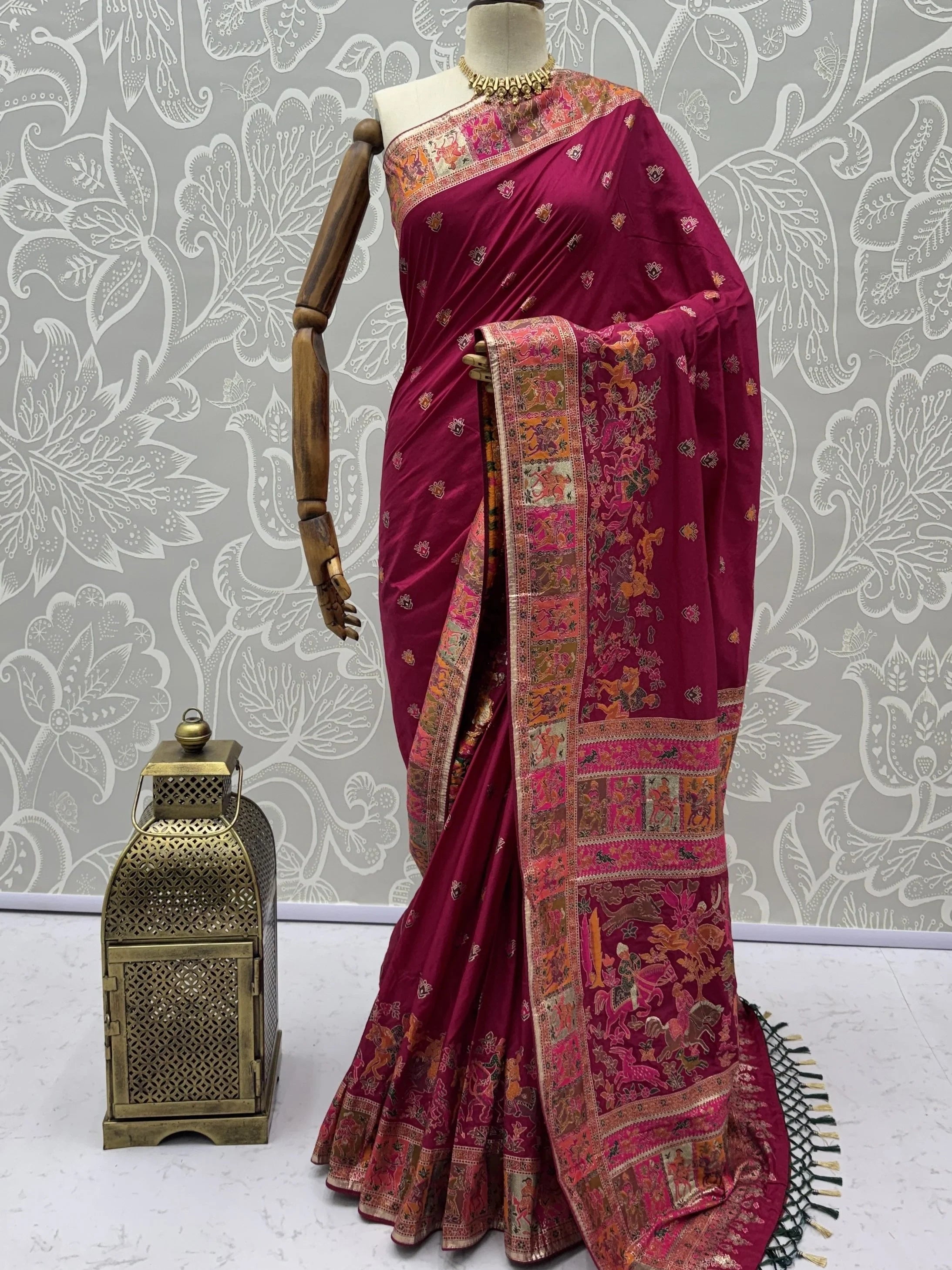 Dreamy Rani Pink Zari Work Pashmina Silk Engagement Wear Saree With Blouse