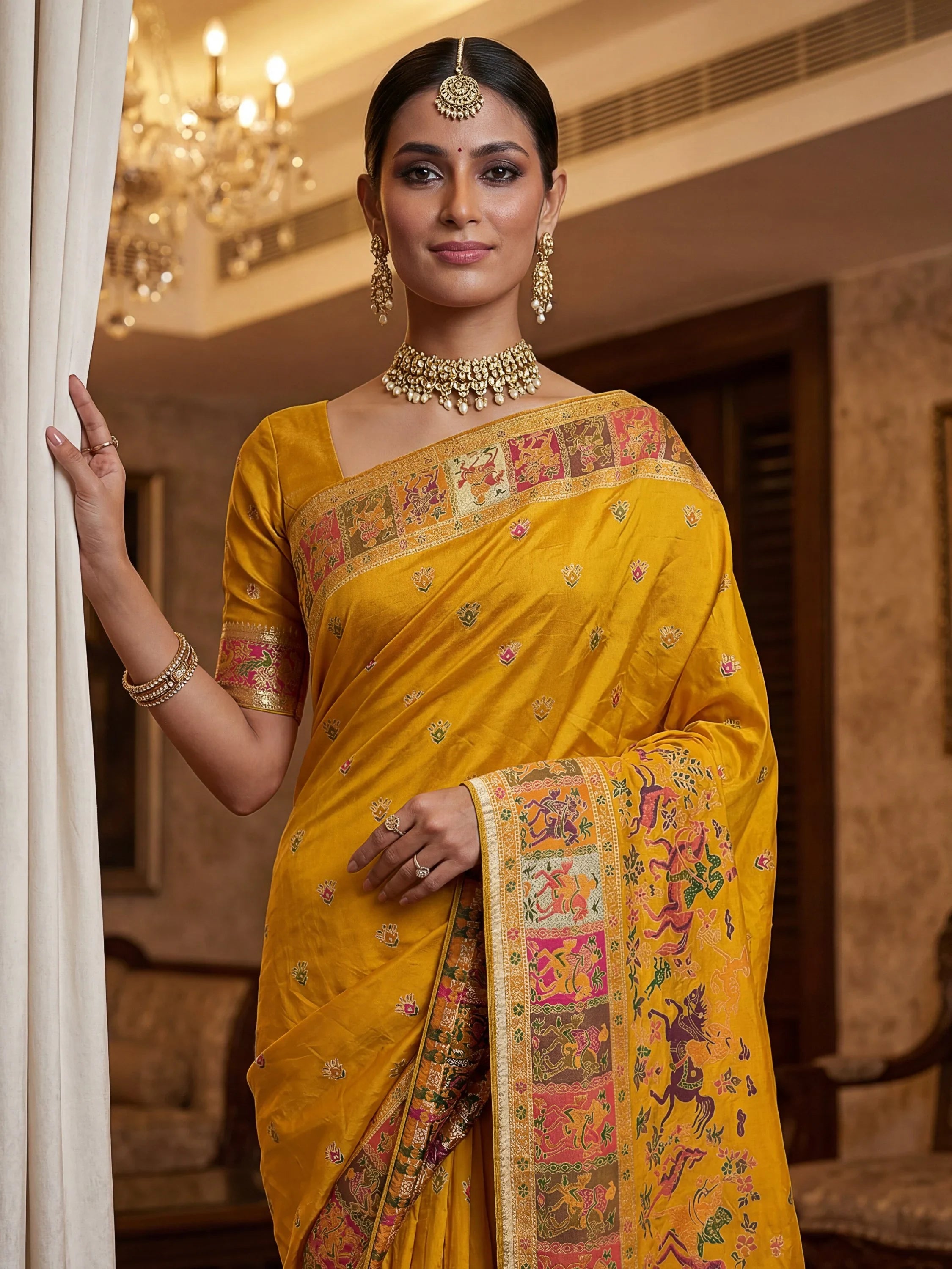 Exclusive Mustard Yellow Zari Work Pashmina Silk Haldi Wear Saree With Blouse