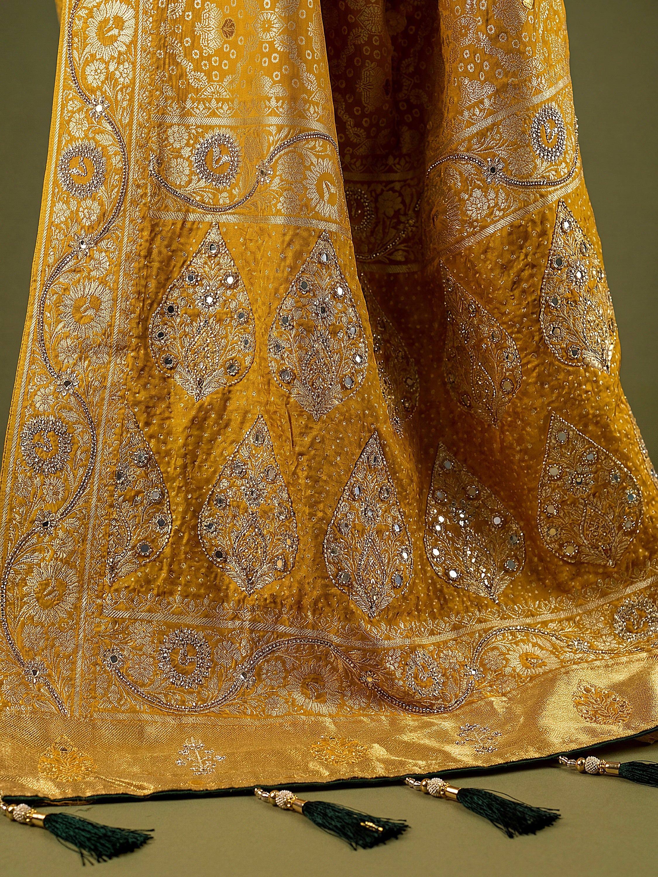 Alluring Mustard Yellow Zari Work Silk Event Wear Saree With Blouse