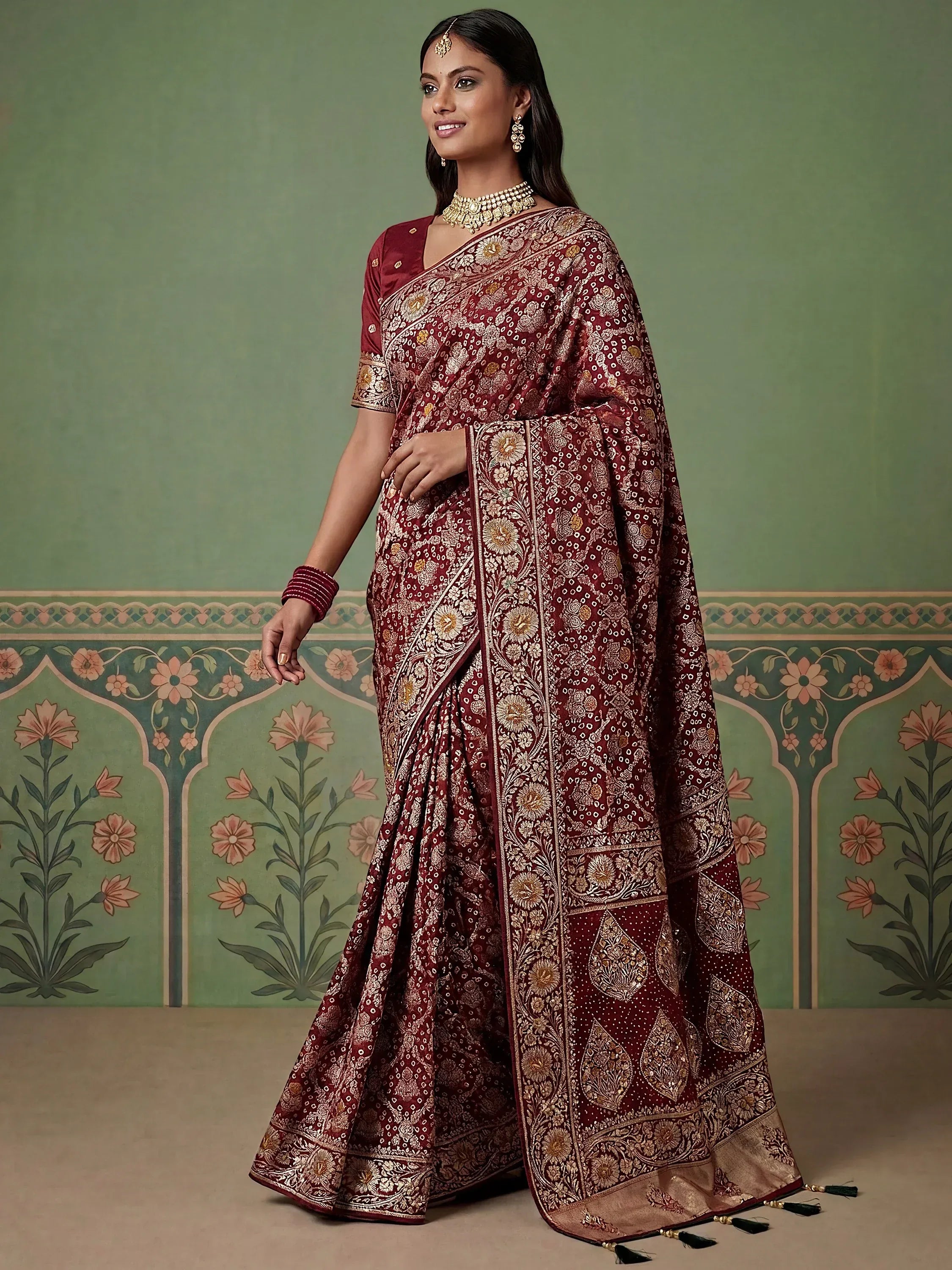 Outstanding Maroon Zari Embroidery Silk Bridal Saree With Blouse