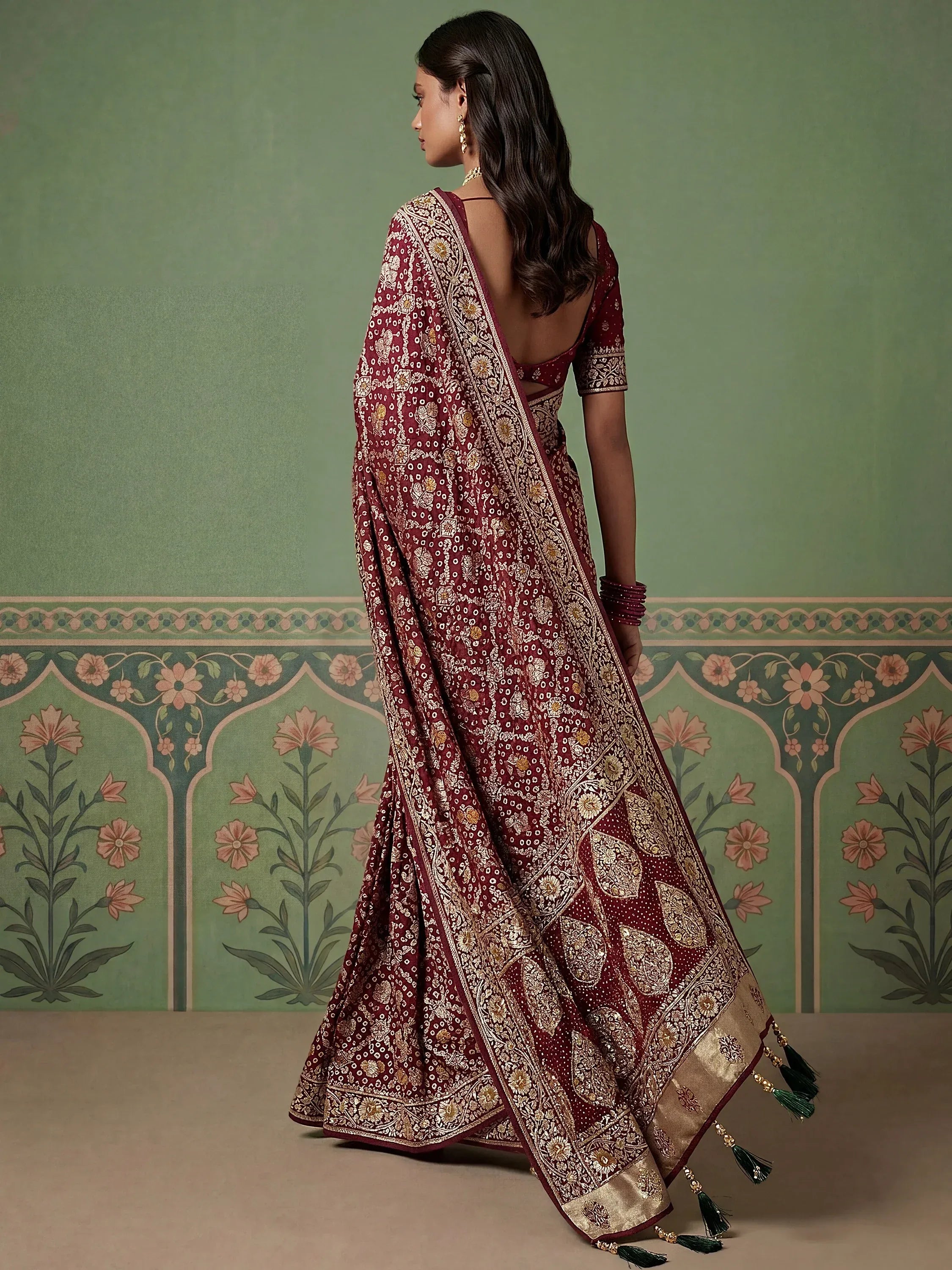 Outstanding Maroon Zari Embroidery Silk Bridal Saree With Blouse