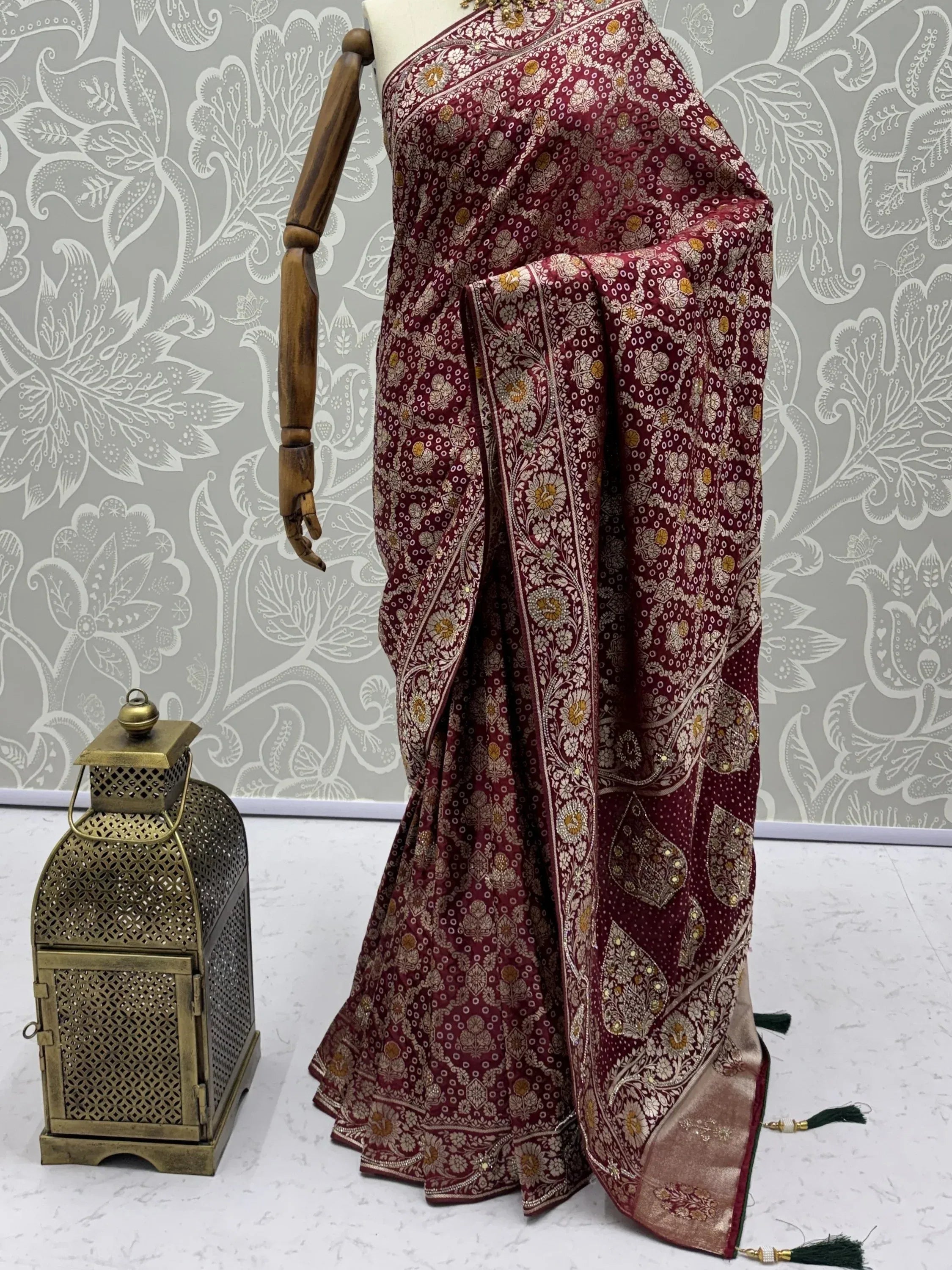 Outstanding Maroon Zari Embroidery Silk Bridal Saree With Blouse