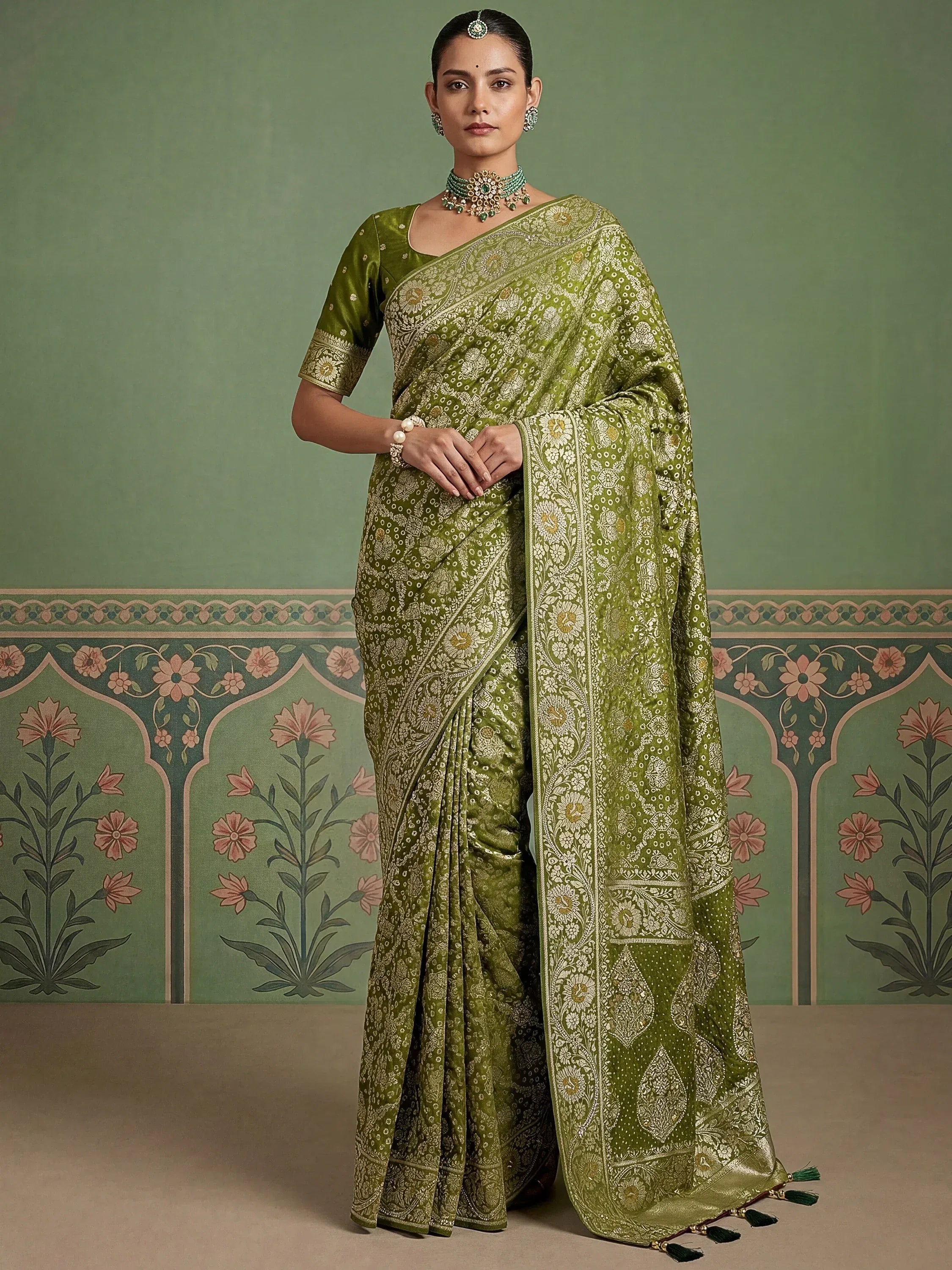 Dreamy Green Banarasi Work Silk Marriage Wear Saree With Blouse