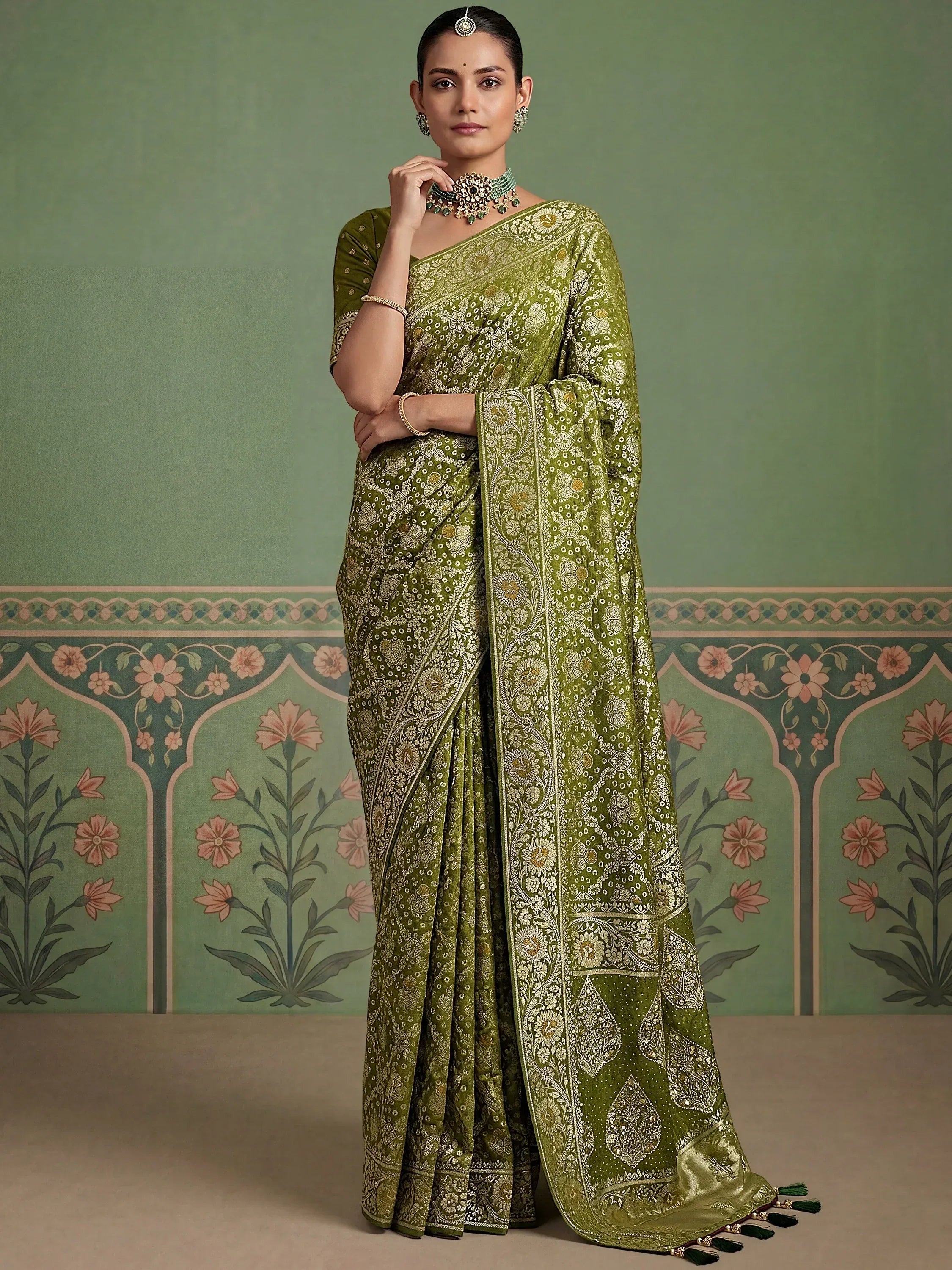 Dreamy Green Banarasi Work Silk Marriage Wear Saree With Blouse