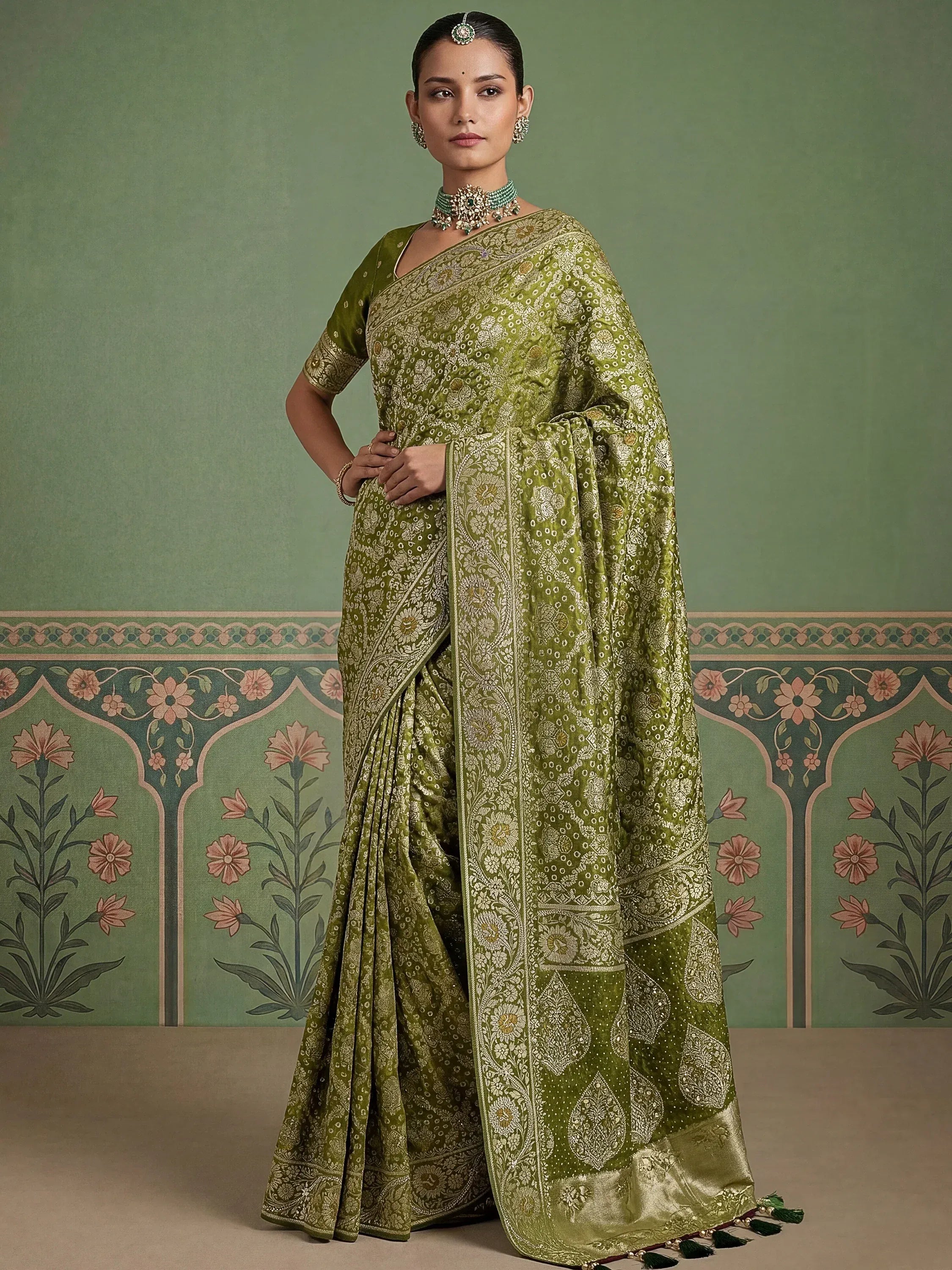 Dreamy Green Banarasi Work Silk Marriage Wear Saree With Blouse