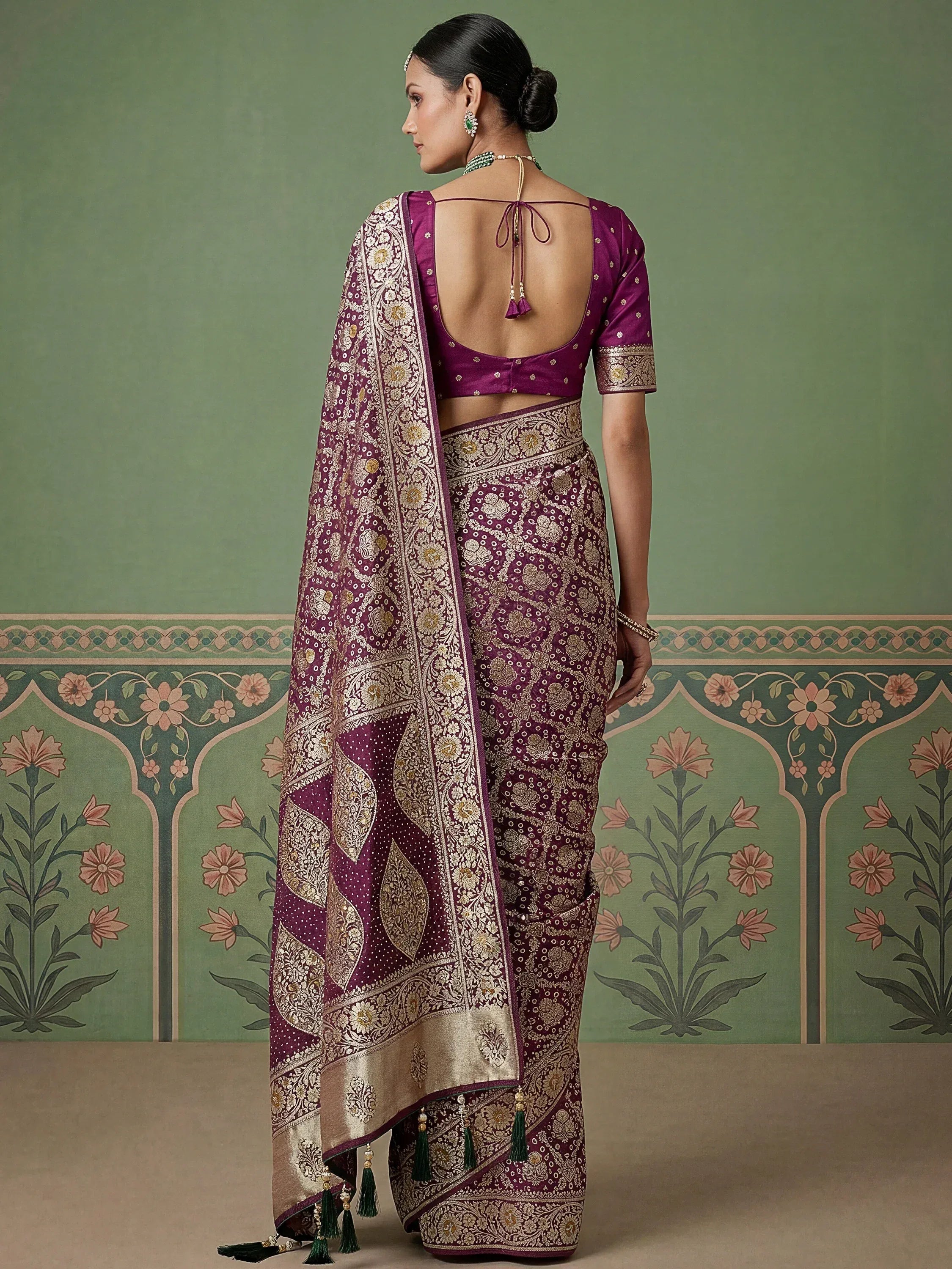 Attractive Wine Zari Work Silk Reception Wear Saree With Blouse