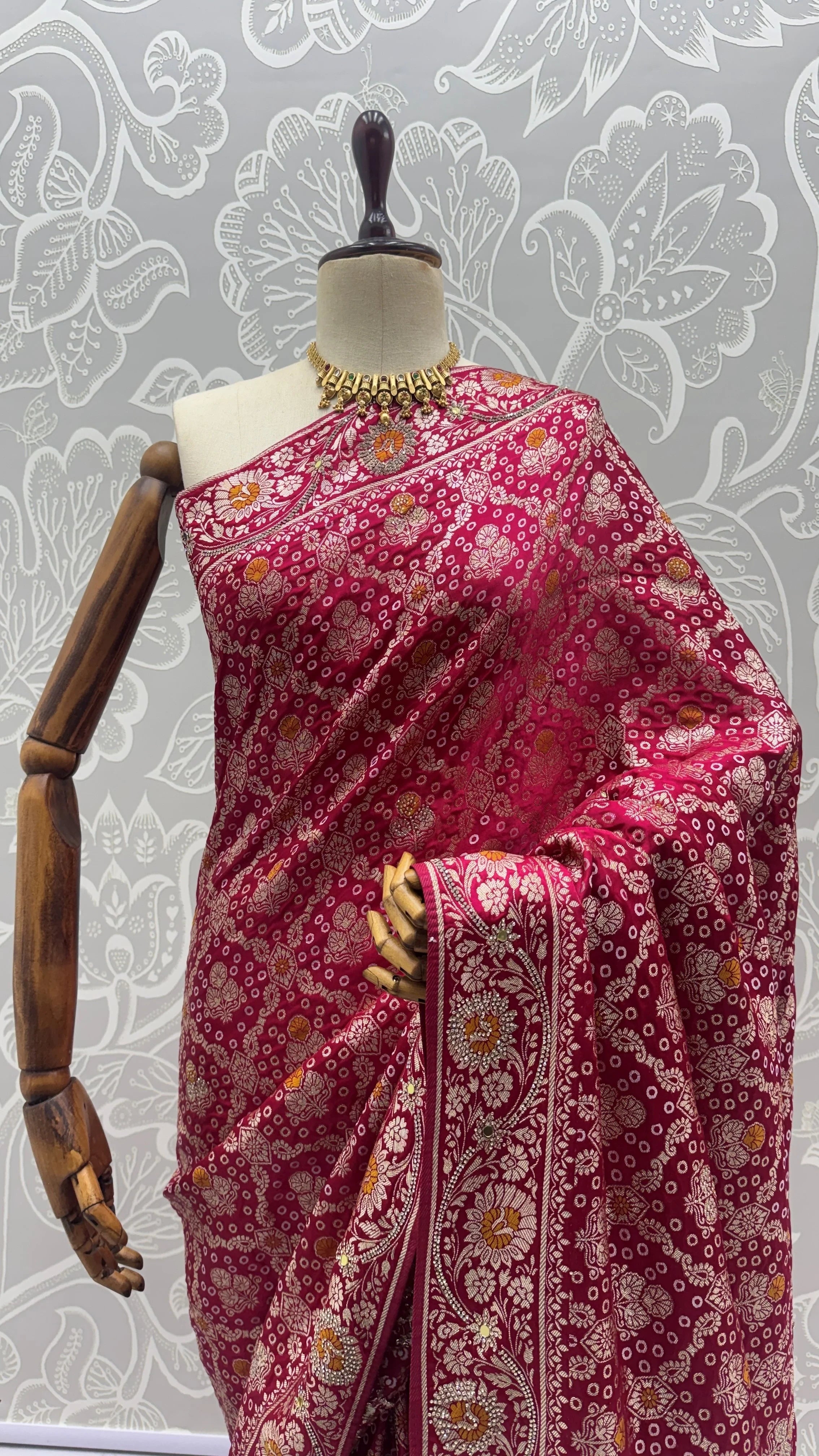 Fascinating Rani Pink Zari Work Silk Wedding Wear Saree With Blouse
