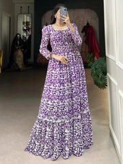 Fascinating Purple Digital Printed Georgette Casual Wear Gown