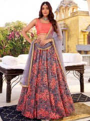 Incredible Grey Embroidered Net Festival Wear Lehenga Choli