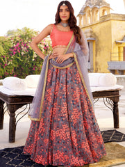 Impressive Grey Embroidered Net Wedding Wear Plus Size Lehenga Choli