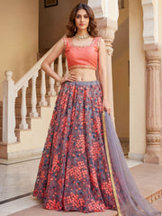 Graceful Grey Embroidered Net Festive Wear Lehenga Choli